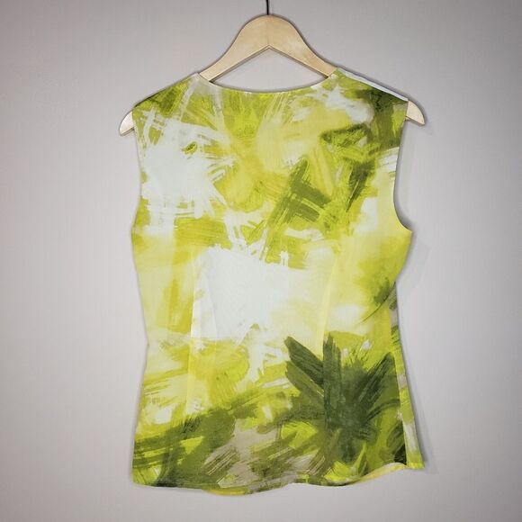 🦋3/$20 Jones & Co. Size 4 Sleeveless Yellow Green Print V-neck Top - Picture 4 of 9